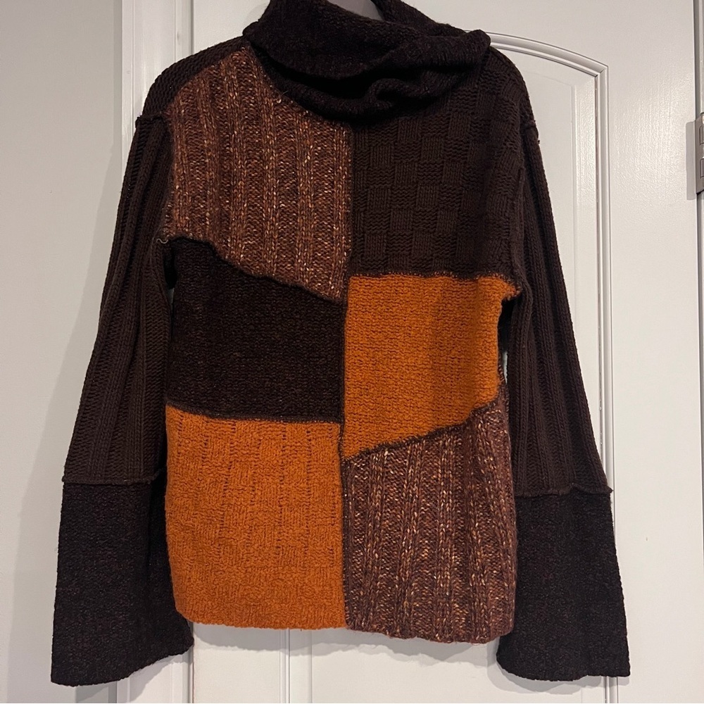 BERRETTI Italian Made Patchwork Turtleneck Sweater Wool Blend XL